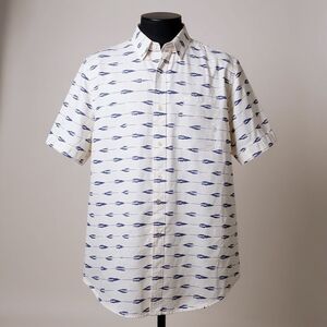 American Eagle Outfitters White Shirt with Blue Arrow Pattern